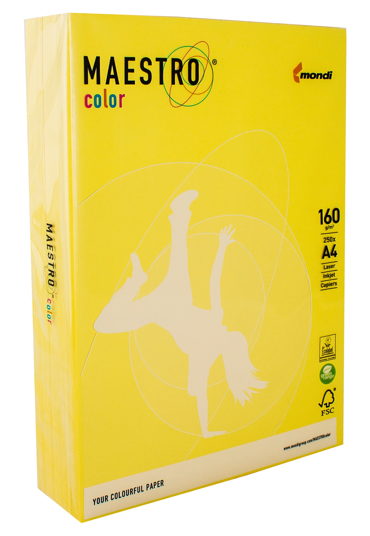 Папір кольоровий A4 160г/м Intensive 250арк СY39 Canary Yellow жовтий Maestro Color