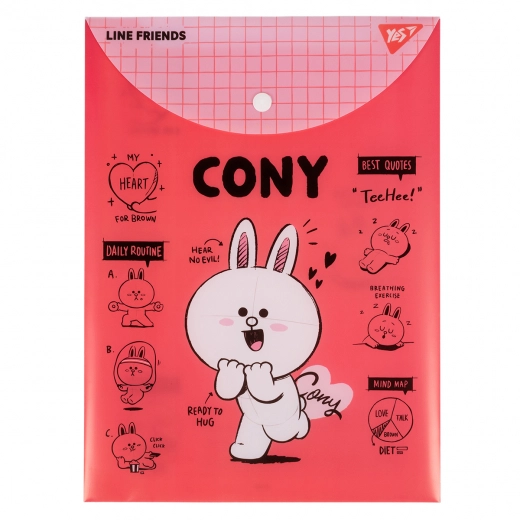 Папка-конверт YES А4 на кнопці Line Friends. Cony вертикальна 492077