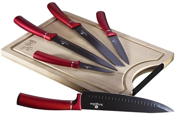 Набір ножів з дошкою 6 предметіведметів Metallic Line BURGUNDY Edition BH-2552