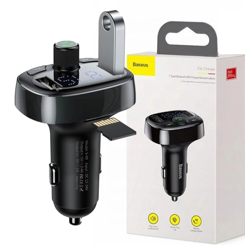 АЗП з FM-модулятор Baseus T typed Bluetooth MP3 charger with car holder（Standard edition）Black
