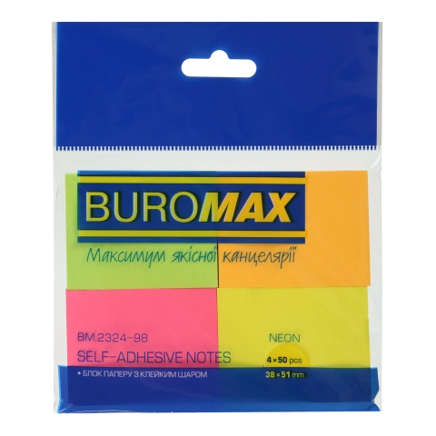 Папір з липким шаром 38*51мм BM.2324-98 4 кольори по 50 аркушів
