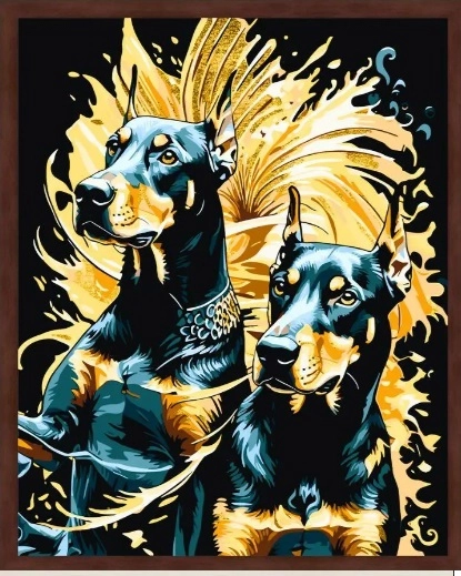 Картина за номерами Origami UA Два добермани з фарбами металік 40х50 см LW 3420