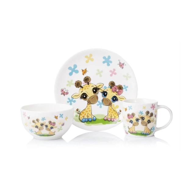 Набір дитячого посуду порцеляновий Ardesto Baby giraffes 3 предмети AR3452GS