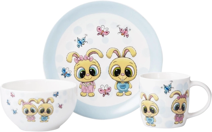Набір дитячого посуду порцеляновий Ardesto Bunnies 3 предмети AR3456BS