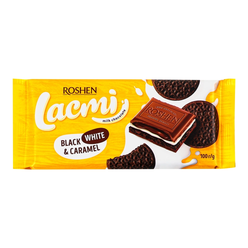 Шоколад молочний з карамеллю та печивом з какао Lacmi Roshen 85г ХМ-РШ-03795