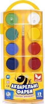 Фарби акварельні Школярик 12 кольорів - діаметр 23,5 мм