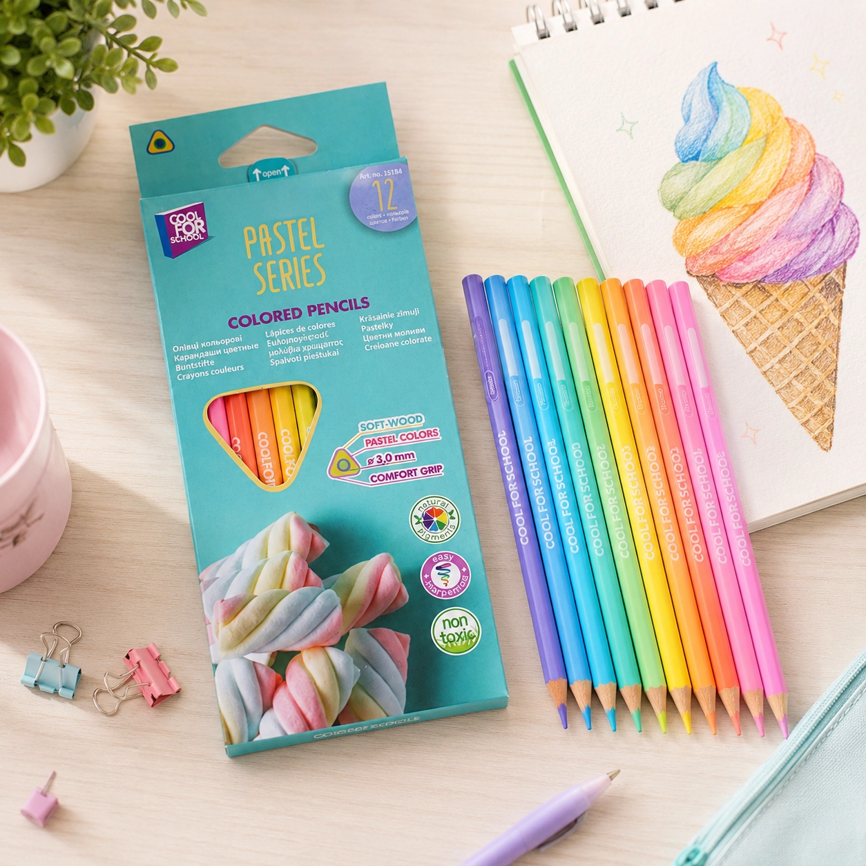 Олівці кольорові преміум COOLFORSCHOOL PASTEL тригранні 12шт CF15184