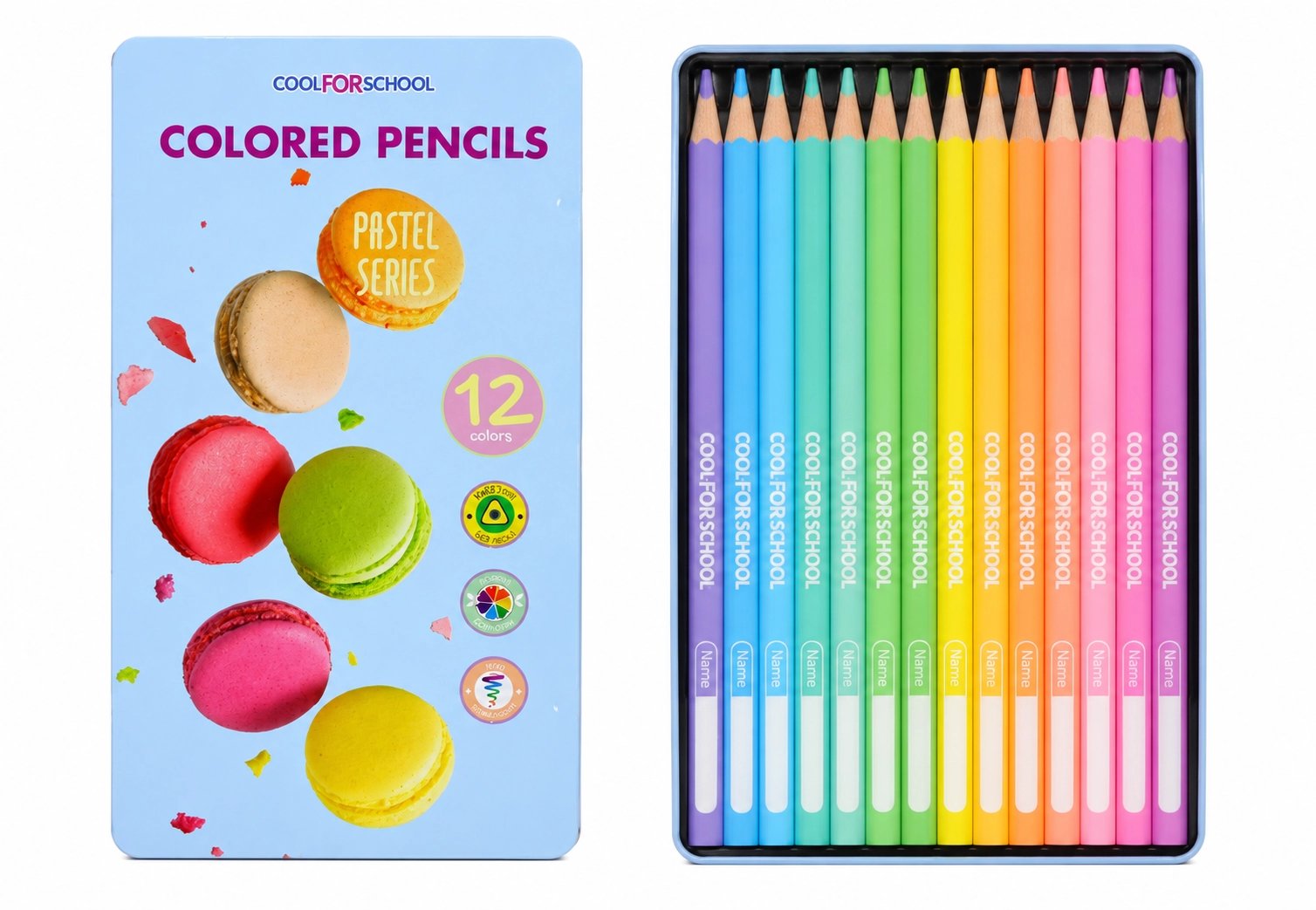 Олівці кольорові преміум COOLFORSCHOOL PASTEL тригранні в металевій коробці 12шт CF15188