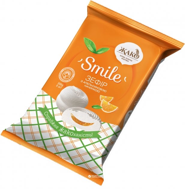 Зефір фасований Smile з апельсиновою начинкою Жако 300г