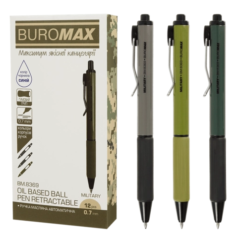 Ручка масляна автоматична Buromax Military 0,7 мм синя BM.8369