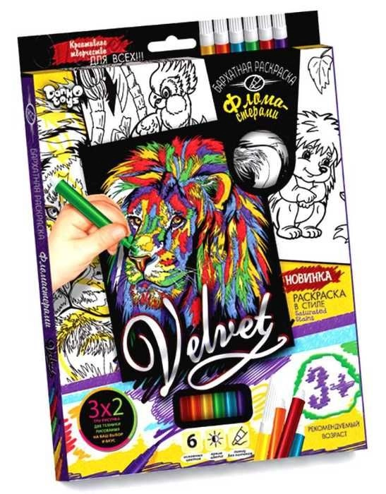 Оксамитова розмальовка фломастерами Danko Toys ВЛВ-01-01 VELVET Папуга 63539