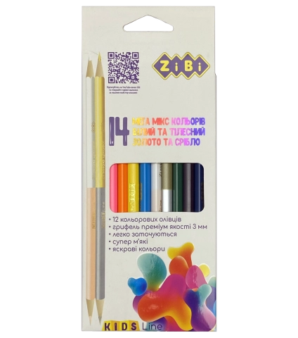 Олівці кольорові 14 кольорів 10 стандартних 2 двосторонні тригранні ZB.2440