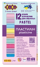 Пластилін PASTEL 12 кольорів 8 пастель та 4 глітера KIDS Line 200г ZB.6240