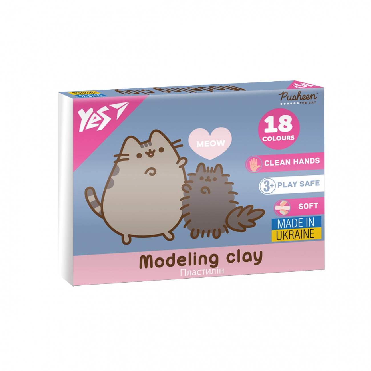 Пластилін Yes 18 кольорів 360г Pusheen 540695