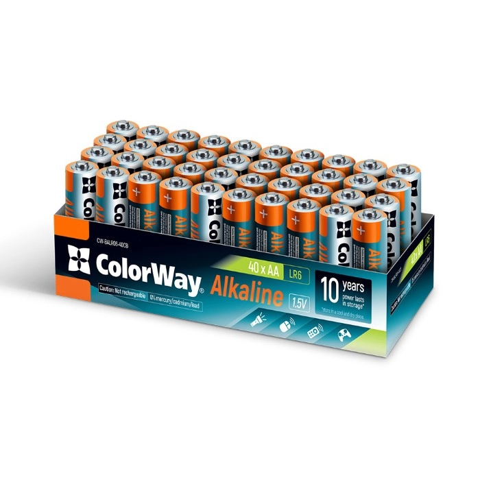 Батарейки СolorWay Alkaline Power лужні AA (40шт) colour box