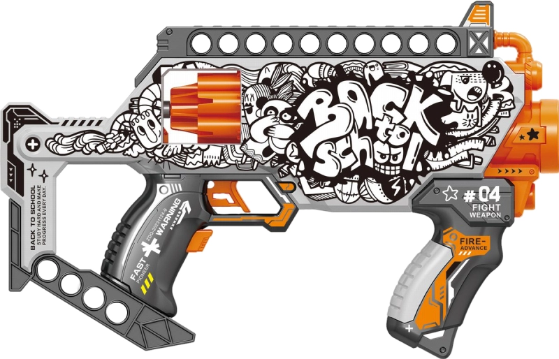 Іграшковий пістолет автомат. барабан на батар. з м`як. набоями Повернення до школи 35х25см