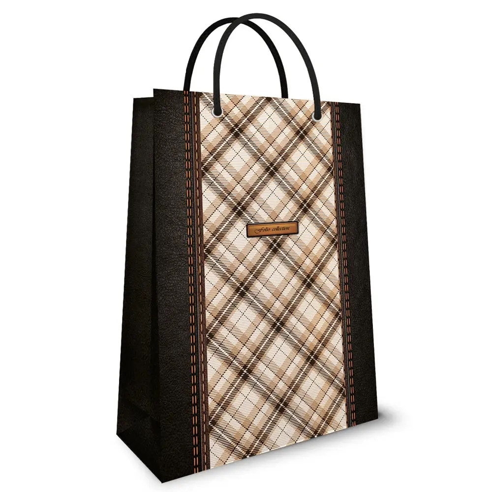 Пакет з картону № 174 240х340х88 ламін Клітинка беж чолов П174