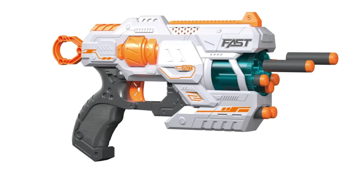 Іграшковий пістолет механічний з барабаном та м`якими набоями Білий 28 х 17,4см