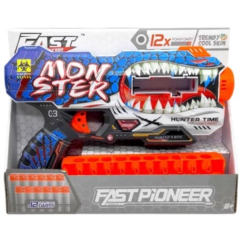 Іграшковий пістолет мех. барабан на батарейках з м`як. набоями Монстр 28х17см