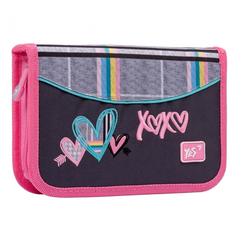 Пенал твердий YES одинарний з клапаном HP-03  Love, сірий — 