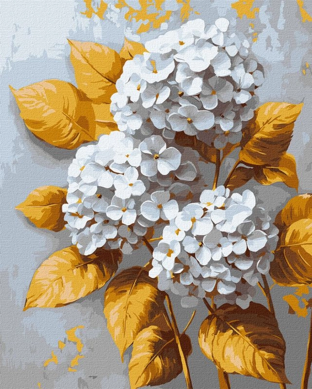 Картини за номерами Ідейка Золота гортензія з фарбами металік extra 40х50см 3310
