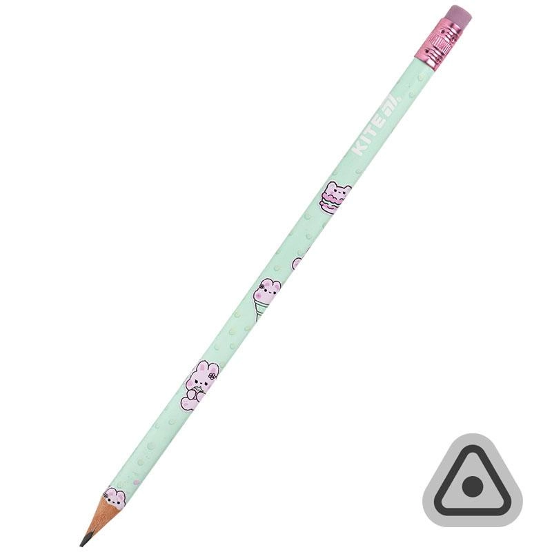 Олівець чорнографітний Kite з гумкою тригранний Feel Good K25-046-2