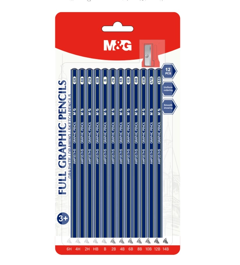 Набір чорнографітних олівців з точилкою M&G 6H-14B AWP357H5