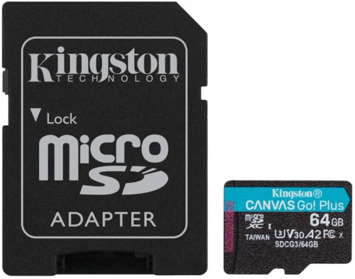 Флеш карта MicroSDXC  64GB UHS-I/U3 Class 10 Kingston Canvas Go! Plus R170/W70MB/s + SD-адаптер (S