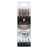 Набір лінерів PIGMA MICRON 4шт, лінер-пензель Pigma Brush, Сірий, Sakura
