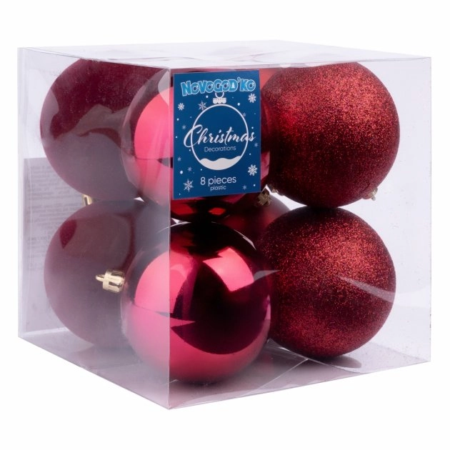 Набір новорічних куль Novogodko, пластик, 8см, 8 шт/уп, бордо