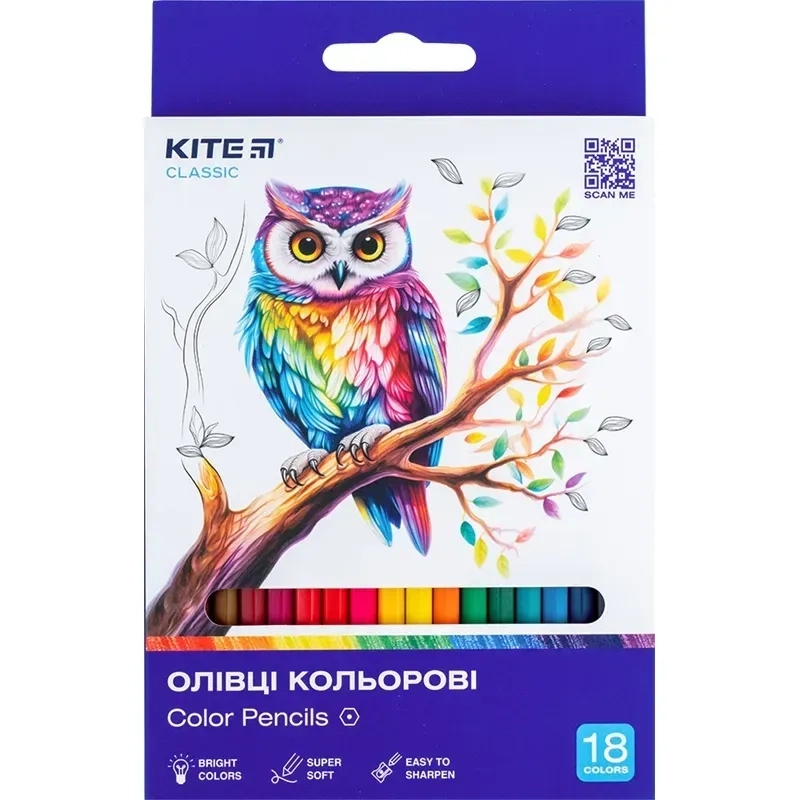 Олівці кольорові Kite Classic 18 шт K-052