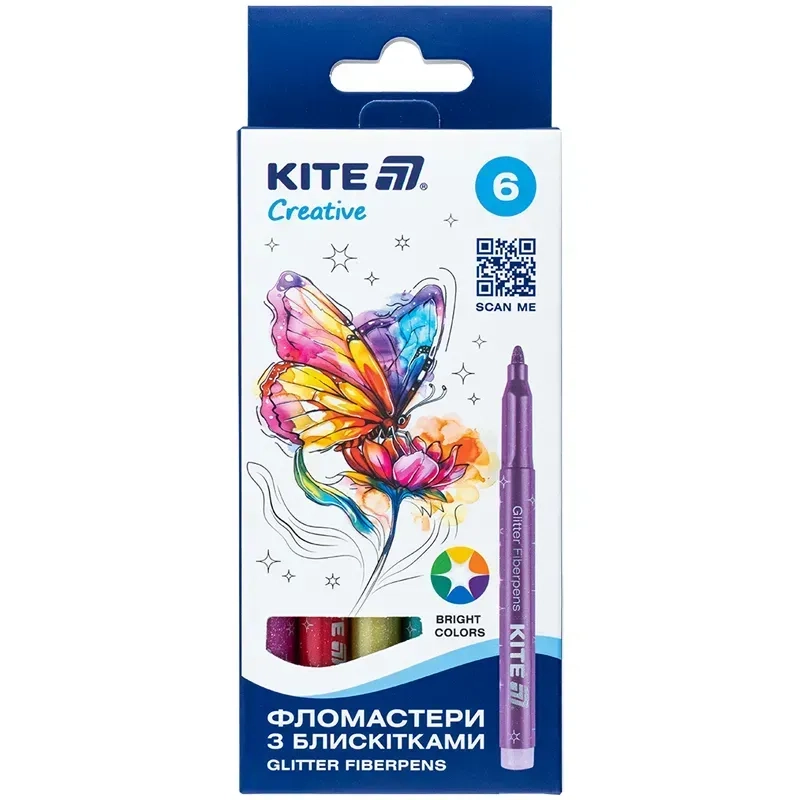 Фломастери Kite Creative з блискітками 6шт K-1147