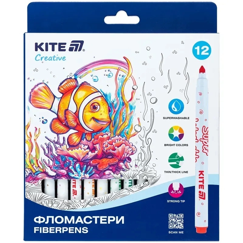 Фломастери 12шт Kite Creative Superwashable K-1152