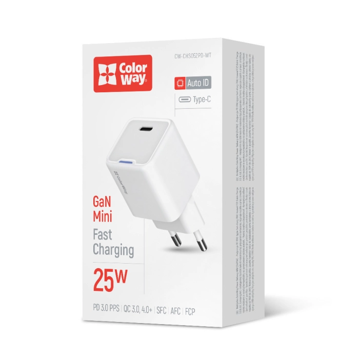 МЗП Colorway GaN Mini 25W PD Port PPS USB-C white (CW-CHS052PD-WT)