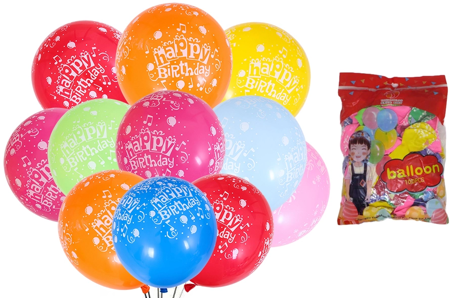 Набір латексних повітряних куль 100шт 30см Happy birthday асорті 302-1