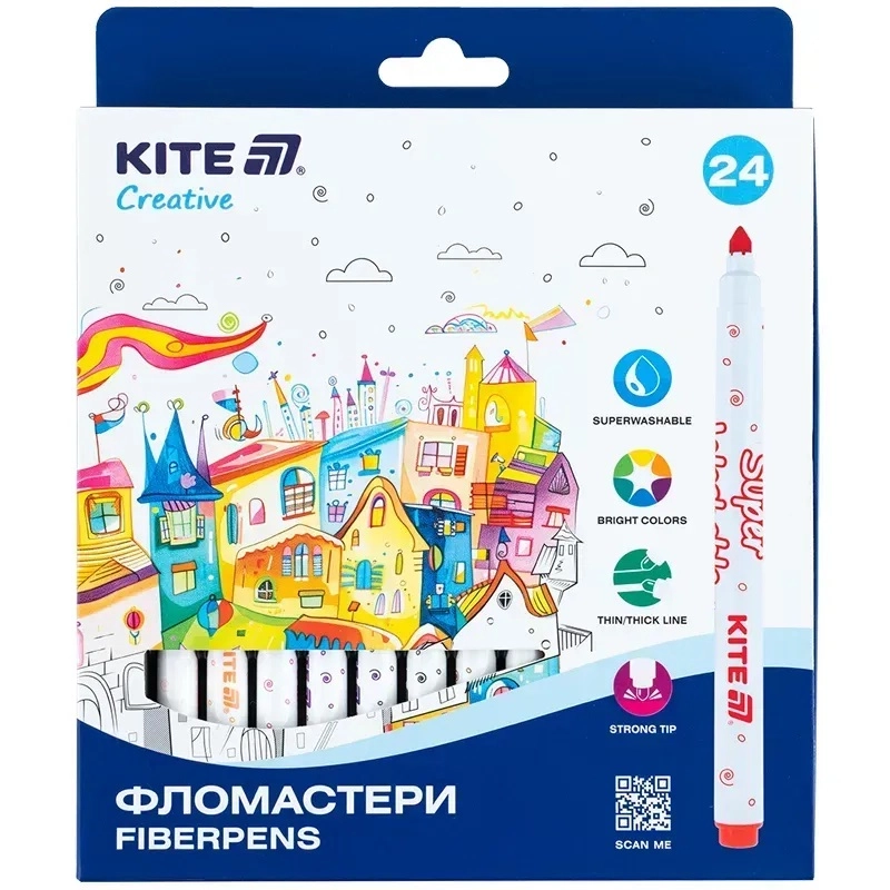 Фломастери 24шт Kite Creative Superwashable K-1153