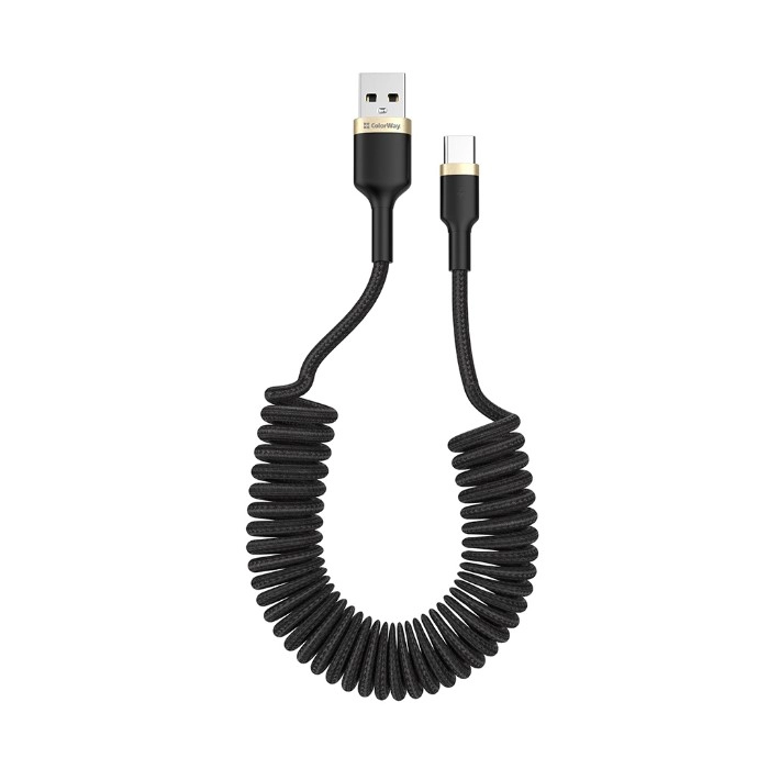 Кабель Colorway USB - Type-C (spiral) 2.4А 1м чорний (CW-CBUC051-BK)