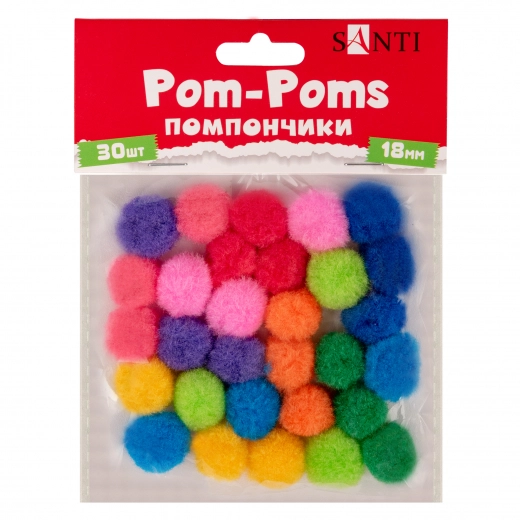 Набір помпонів Santi кольорові d-18мм 30шт/уп 954668