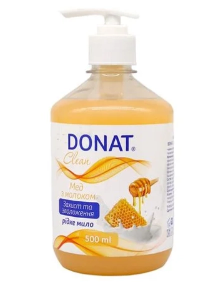 Рідке мило Мед з молоком  DONAT Clean дозатор 0,5 л