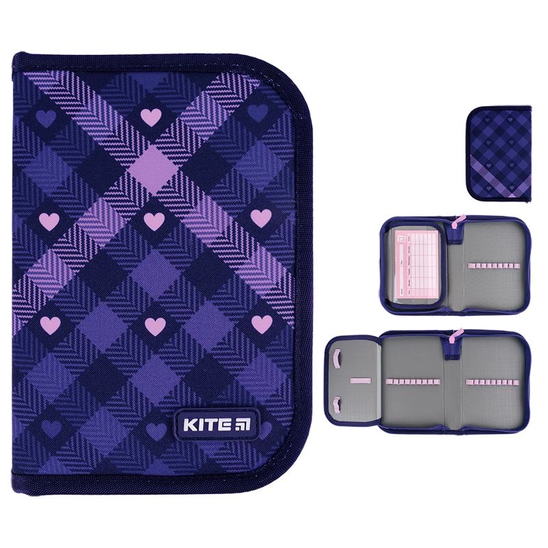 Пенал Kite 1 відділення без наповнення 621 Check and Hearts K24-621-1