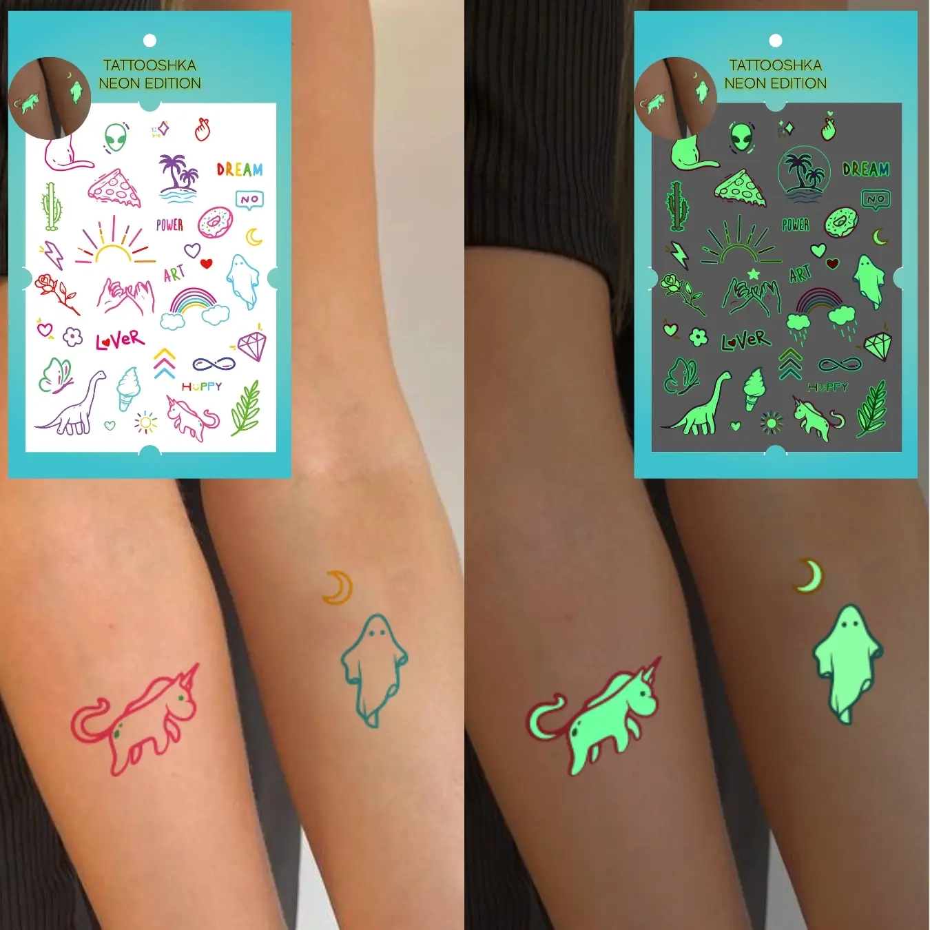 Тимчасове тату Tattooshka набір HAPPY неонові LB-165