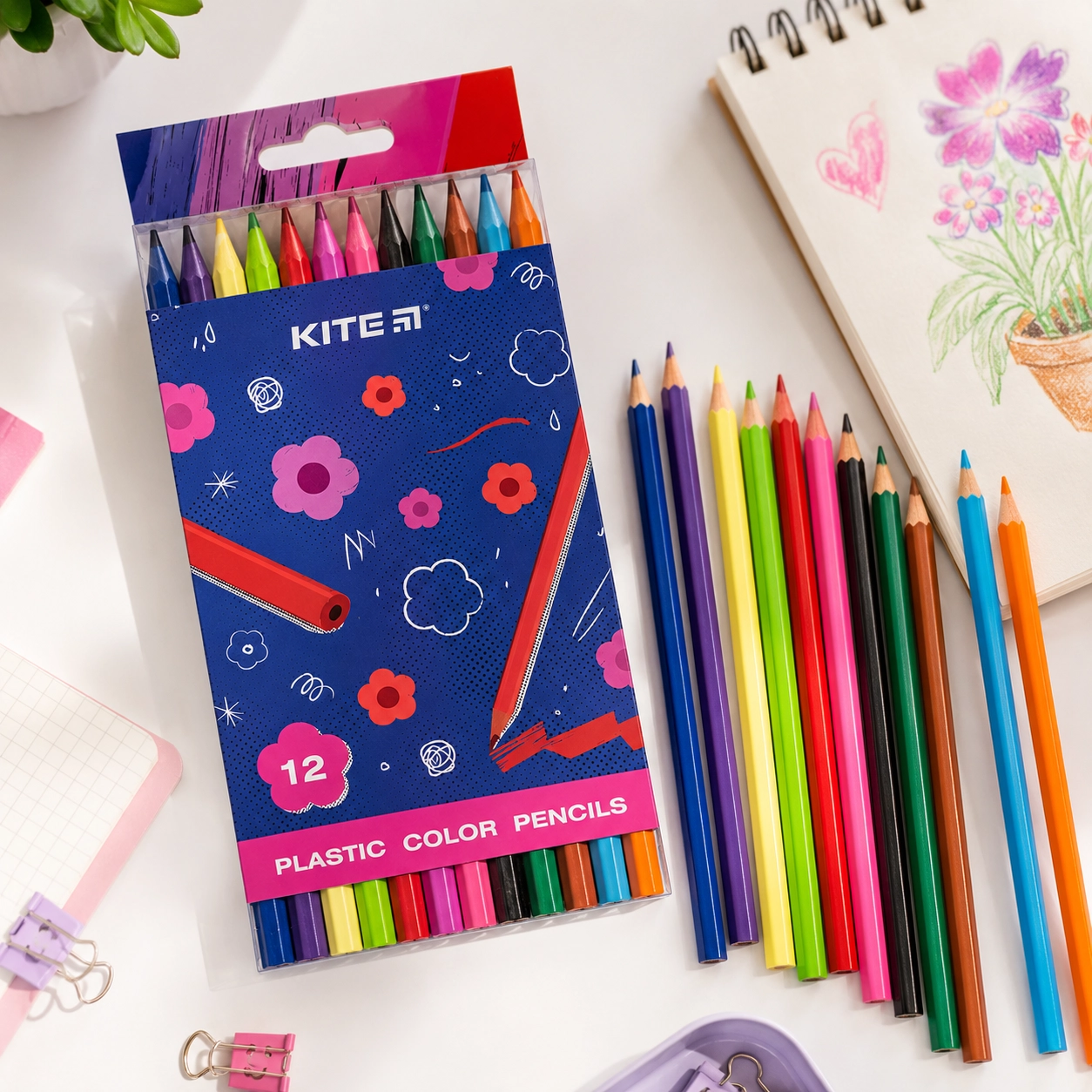 Олівці кольорові пластикові Kite Flower 12 кольорів K24-049-1 Олівці кольорові пластикові Kite Flower 12 кольорів K24-049-1