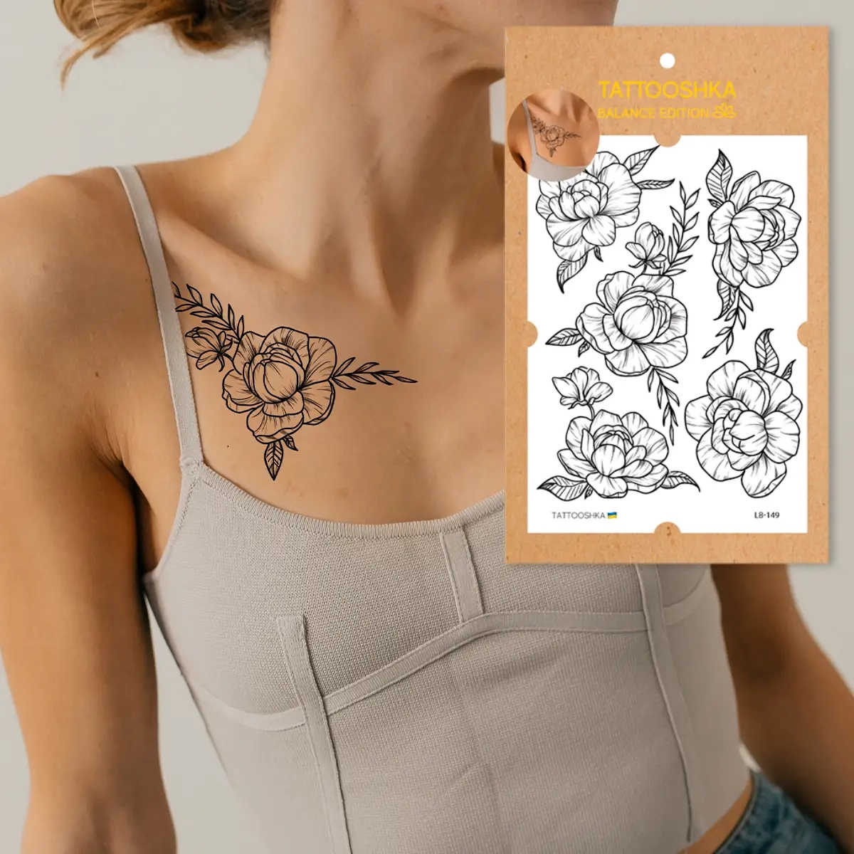 Тимчасове тату Tattooshka Піони українські LB-149
