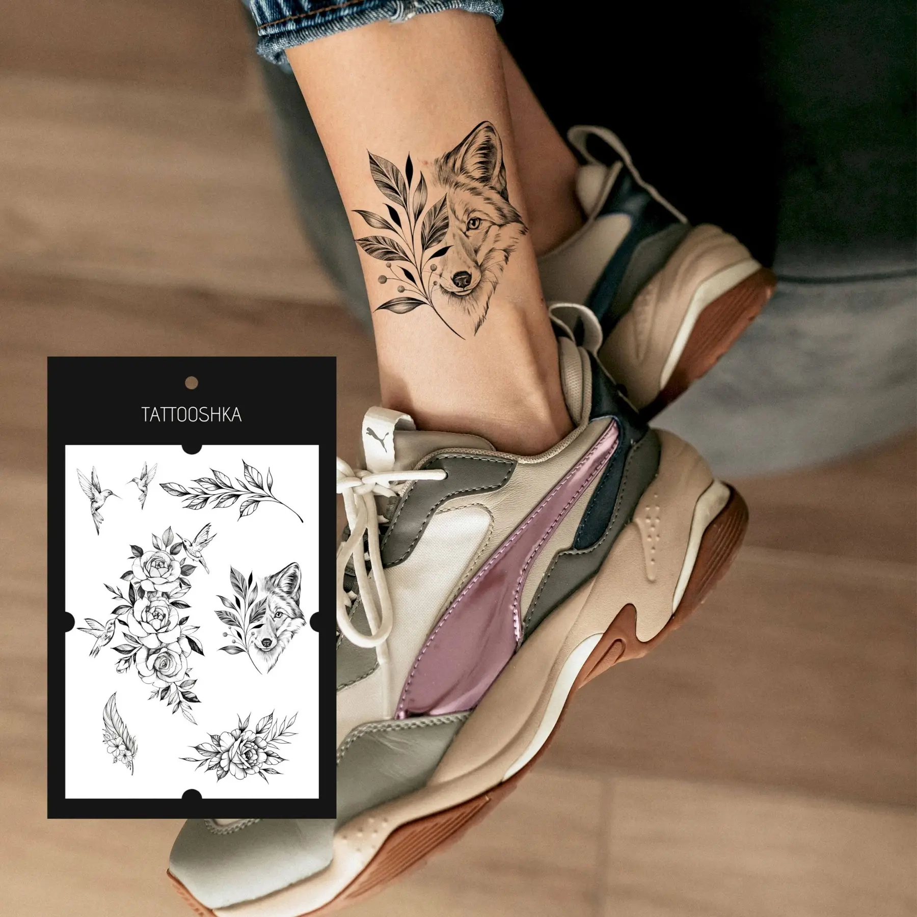 Тимчасове тату Tattooshka Квіти з лисичкою LB-127