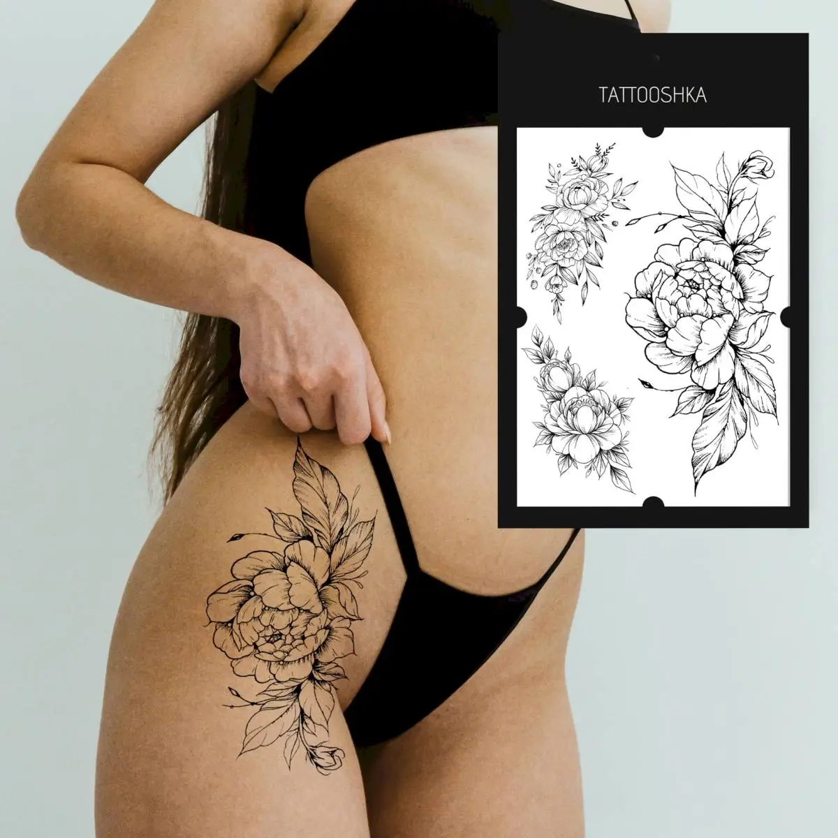 Тимчасове тату Tattooshka Квіти набір піонів LB-128