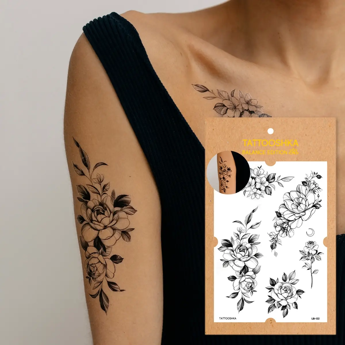 Тимчасове тату Tattooshka набір Графічні піони LB-122