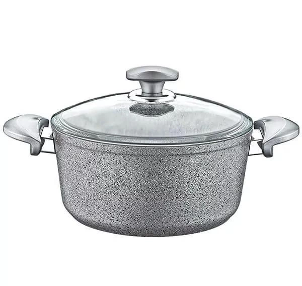 Кастрюля OMS D22 см 3,5л з кришкою скло сірий OMS 3110 -22-3,5л-Grey