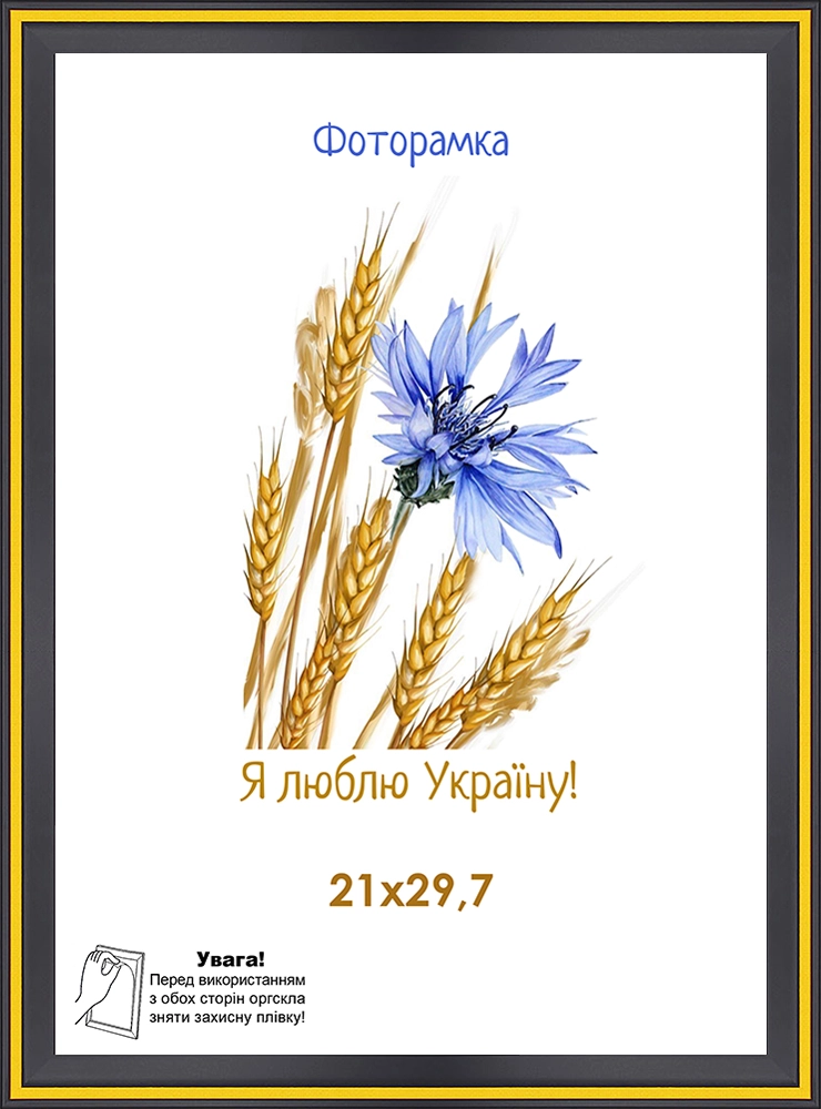 Фоторамка оргскло 21х29,7 чорний з жовтою смужкою 1613-6434