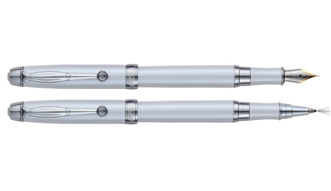 Комплект ручок (перо+ролер) в подарунковому футлярі, білий