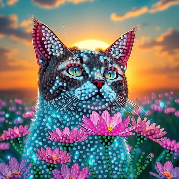 Алмазна мозаїка Strateg Кіт у полі 18×18 см — фото 2